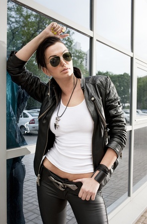 Modern stylish woman in cityの写真素材