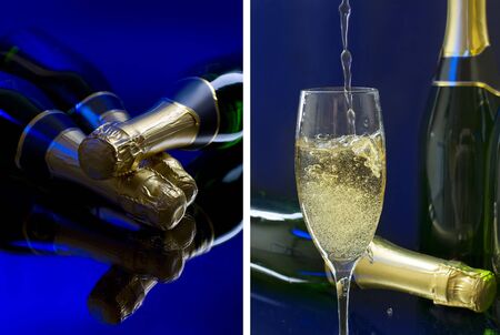 Champagne on the blue backgroundの写真素材