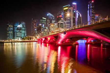 City center in Singapore at nightのeditorial素材