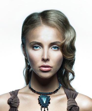 Portrait of charming girl with blue eyesの写真素材