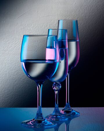 Three glasses of white wineの写真素材