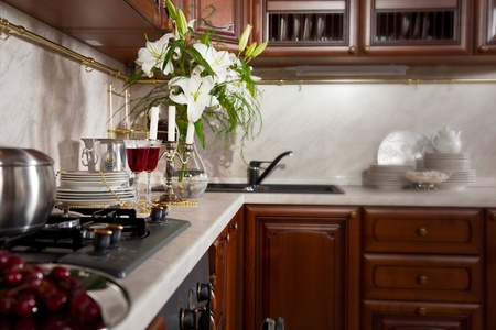 Beautiful kitchen interior with flowersのeditorial素材