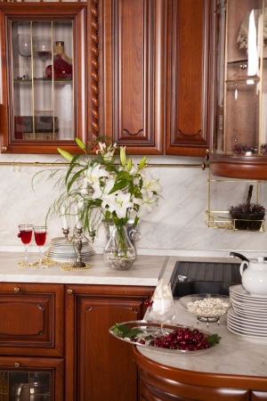 Beautiful kitchen interior with cherryのeditorial素材