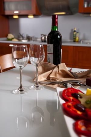Beautiful kitchen interior with wineglassのeditorial素材