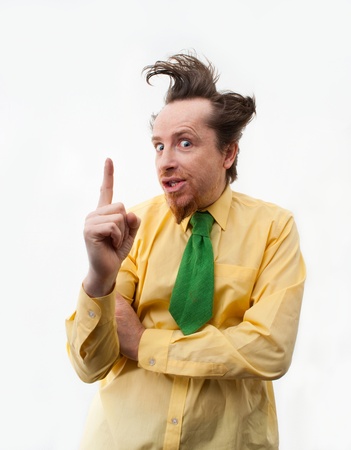 Crazy teacher raised his index fingerの写真素材