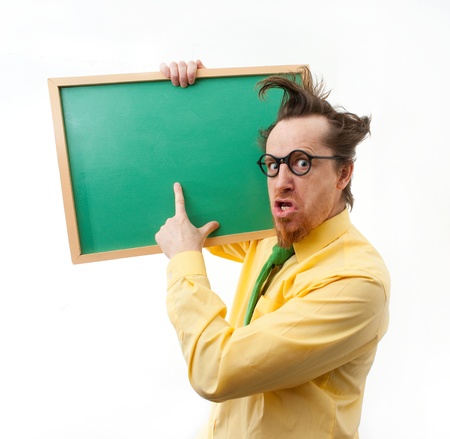 Crazy teacher with the blackboardの写真素材