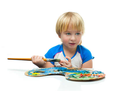 Little boy with color paletteの写真素材