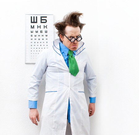 Crazy optometrist in the white coatの写真素材