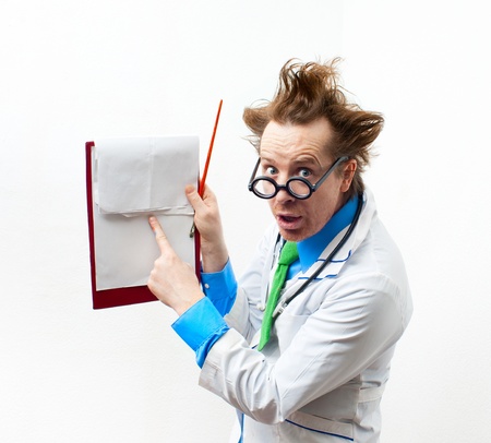 Funny doctor writes the prescriptionの写真素材