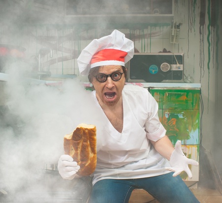 Crazy baker bakes delicious breadの写真素材