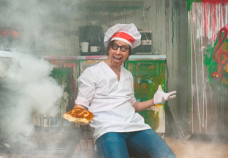 Crazy baker bakes delicious breadの写真素材