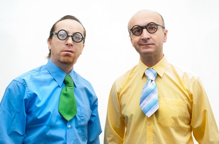Two crazy businessmen on the white backgroundの写真素材