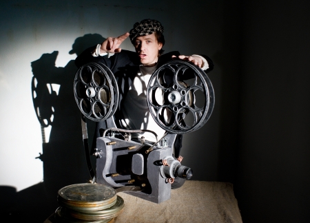 Projectionist is preparing to show the filmの写真素材