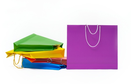 Colorful paper bags on white backgroundの写真素材