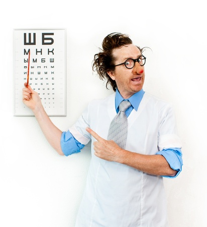 Crazy oculist in the white coatの写真素材