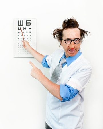 Crazy oculist in the white coatの写真素材