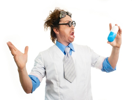 Funny doctor holding a pillの写真素材