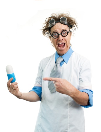 Funny doctor holding a pillの写真素材