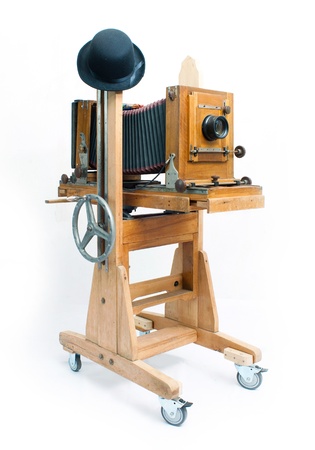 Retro camera of handmade and hatの写真素材
