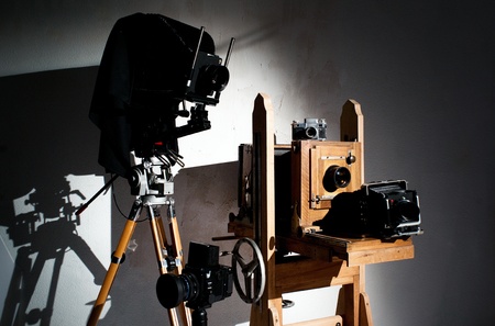 Background of an old-fashioned photo equipmentの写真素材