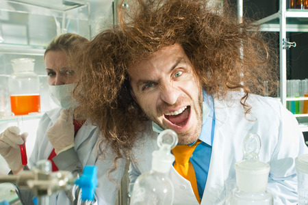 Crazy chemists are in a laboratoryの写真素材