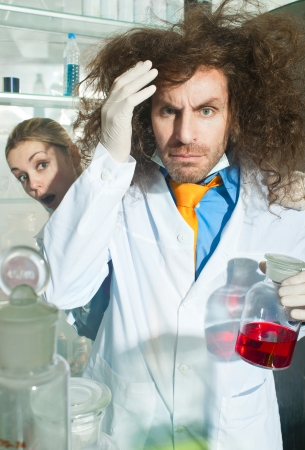Bizarre chemist in a laboratoryの写真素材