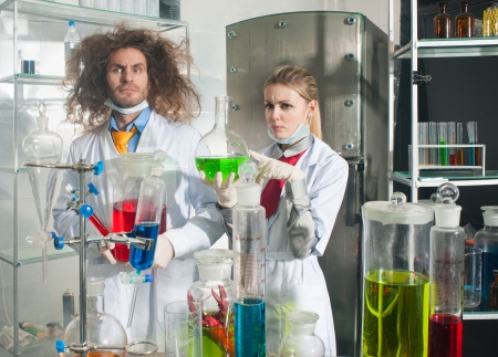 Serious chemists in a laboratoryの写真素材