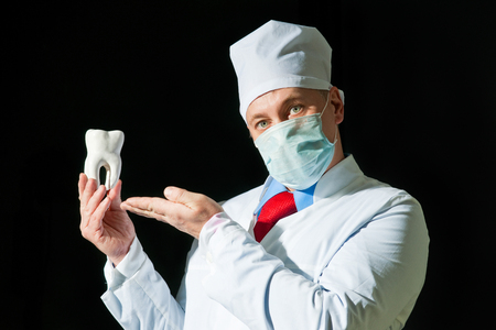 Professor of Dentistry with model of toothの写真素材