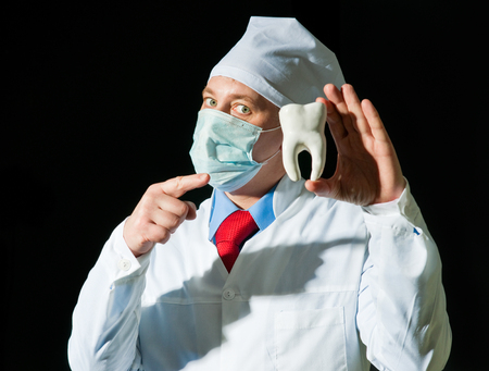 Professor of Dentistry with model of toothの写真素材