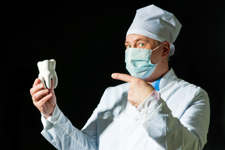 Professor of Dentistry with model of toothの写真素材