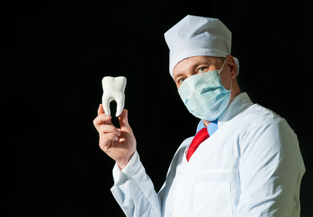Professor of Dentistry with model of toothの写真素材