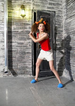 Brave woman protects own homeの写真素材