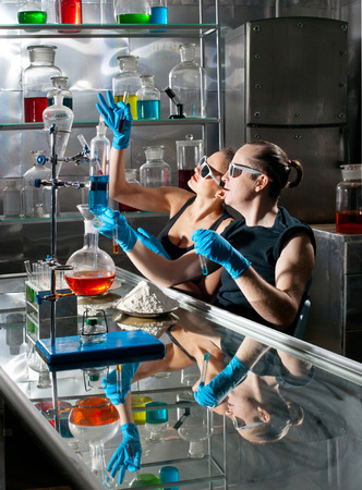 Chemists conduct research in a labの写真素材