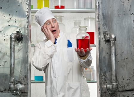 Chemist with the beaker in the laboratoryの写真素材