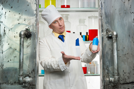 Crazy chemist with drug in the laboratoryの写真素材