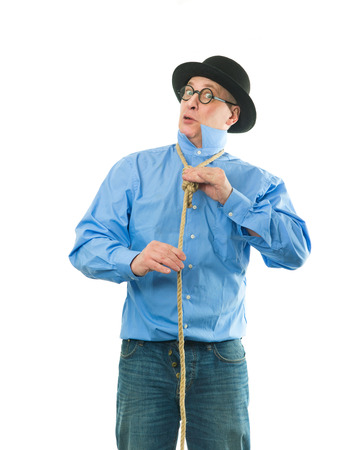 Funny man with a rope around his neckの写真素材