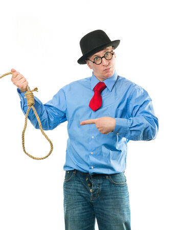 Man with a rope in his handの写真素材