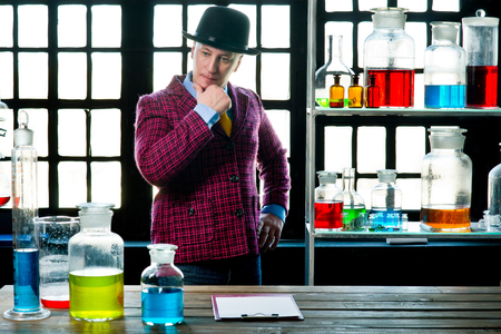 Chemistry teacher gives a lessonの写真素材