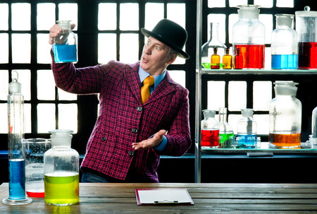 Chemistry teacher gives a lessonの写真素材