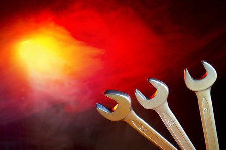 Set of wrenches on the bright backgroundの写真素材