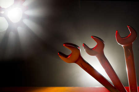 Set of wrenches in bright lightの写真素材