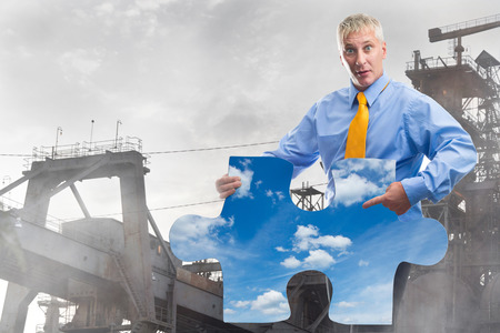 Man opposes of environmental pollutionの写真素材