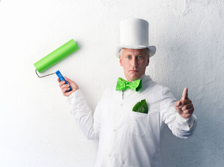 Painter preparing to paint the wallの写真素材