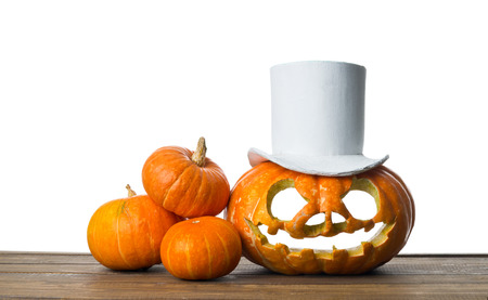 Halloween pumpkin on the wood tableの写真素材