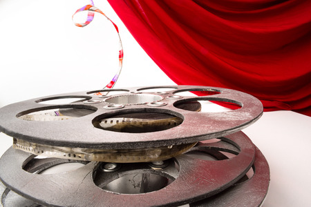 Reel of film and red curtainの写真素材