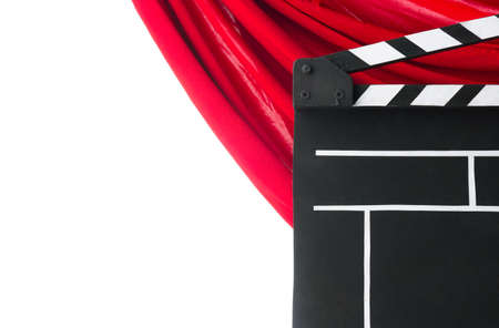 Cinema clapper and red curtainの写真素材