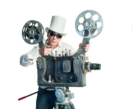 Cameraman with with a film projectionの写真素材