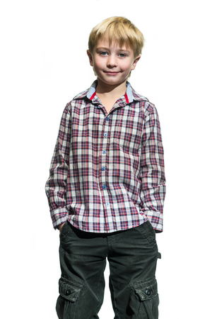 Portrait of boy on a white backgroundの写真素材