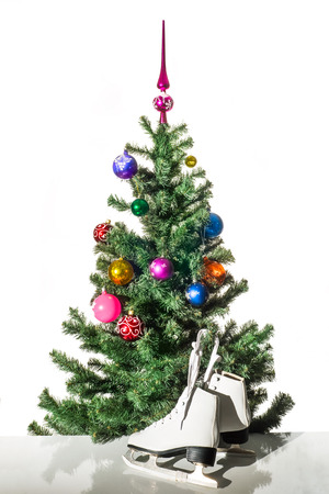 New year tree and figure skatesの写真素材