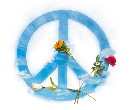 Peace symbols and weapon on the white backgroundの写真素材